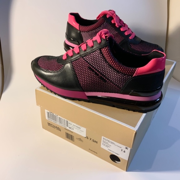 MICHAEL KORS Allie Trainer Extreme Fuchsia Pink Black Leather Fashion Sneaker - Picture 8 of 11